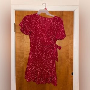 Red polka dot tie dress